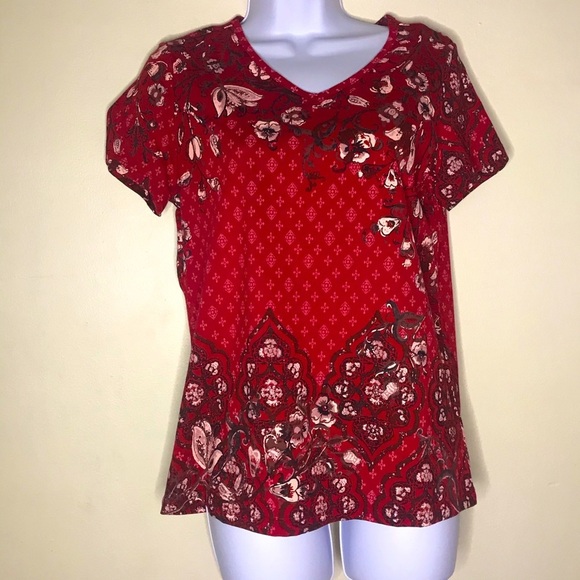 Christopher&banks red floral short sleeve top - Picture 12 of 16